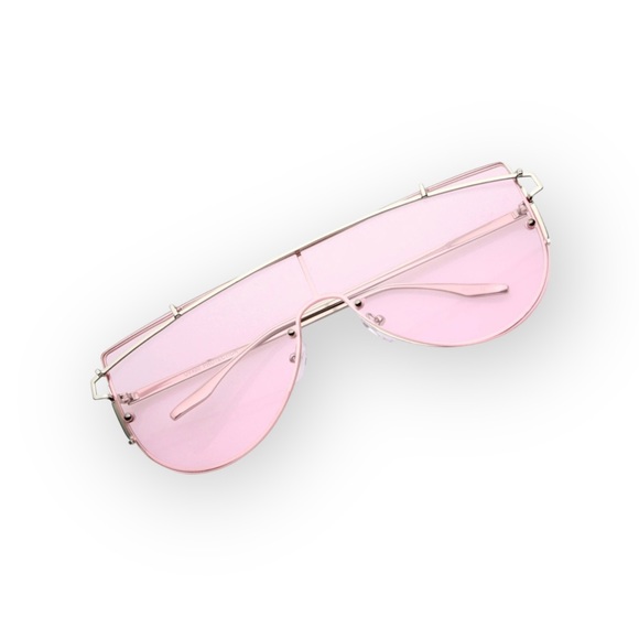 new ☻ Rimless Metal Shield Sunglasses Sunnies ☻ Colored Mono Lens ☻ Pastel Pink - Picture 9 of 14